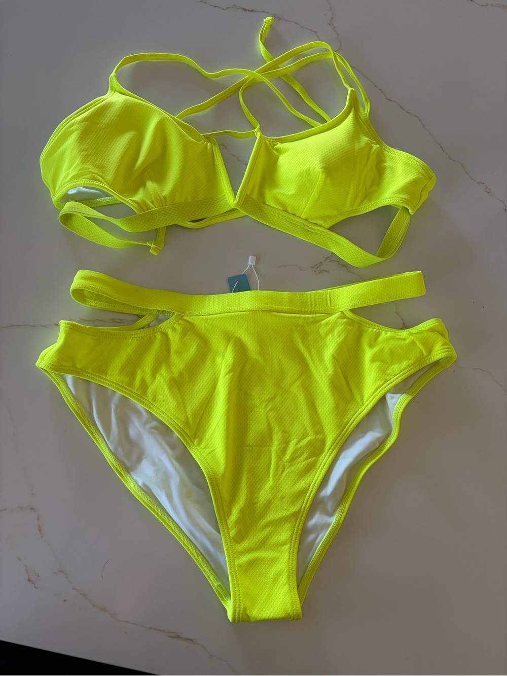 Neon Yellow Cutout High-Waist Bikini Set